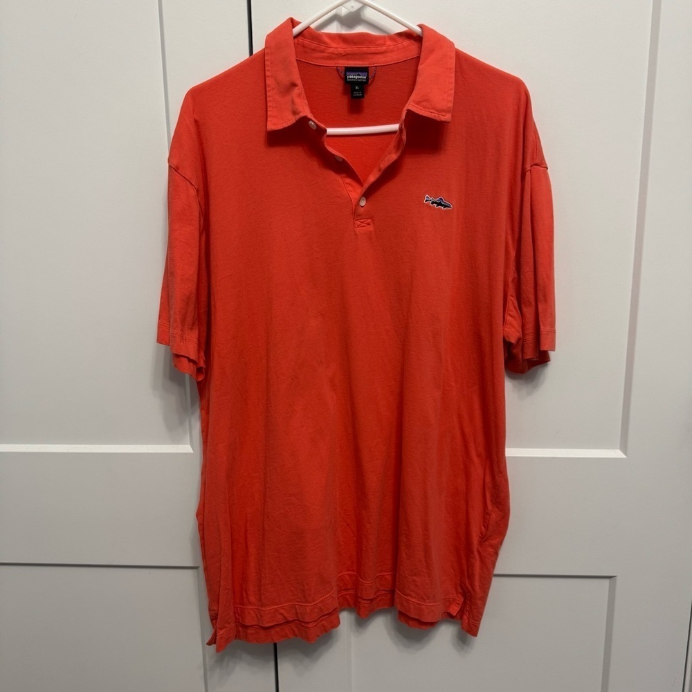 Patagonia Trout Fitz Roy Men's Quick Dry Polo Coral Size XL Organic Cotton - Picture 5 of 11